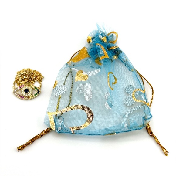 18K Gold Plated over 925 Sterling Silver Multicolor Evil Eye Pendant Necklace - Picture 6 of 7